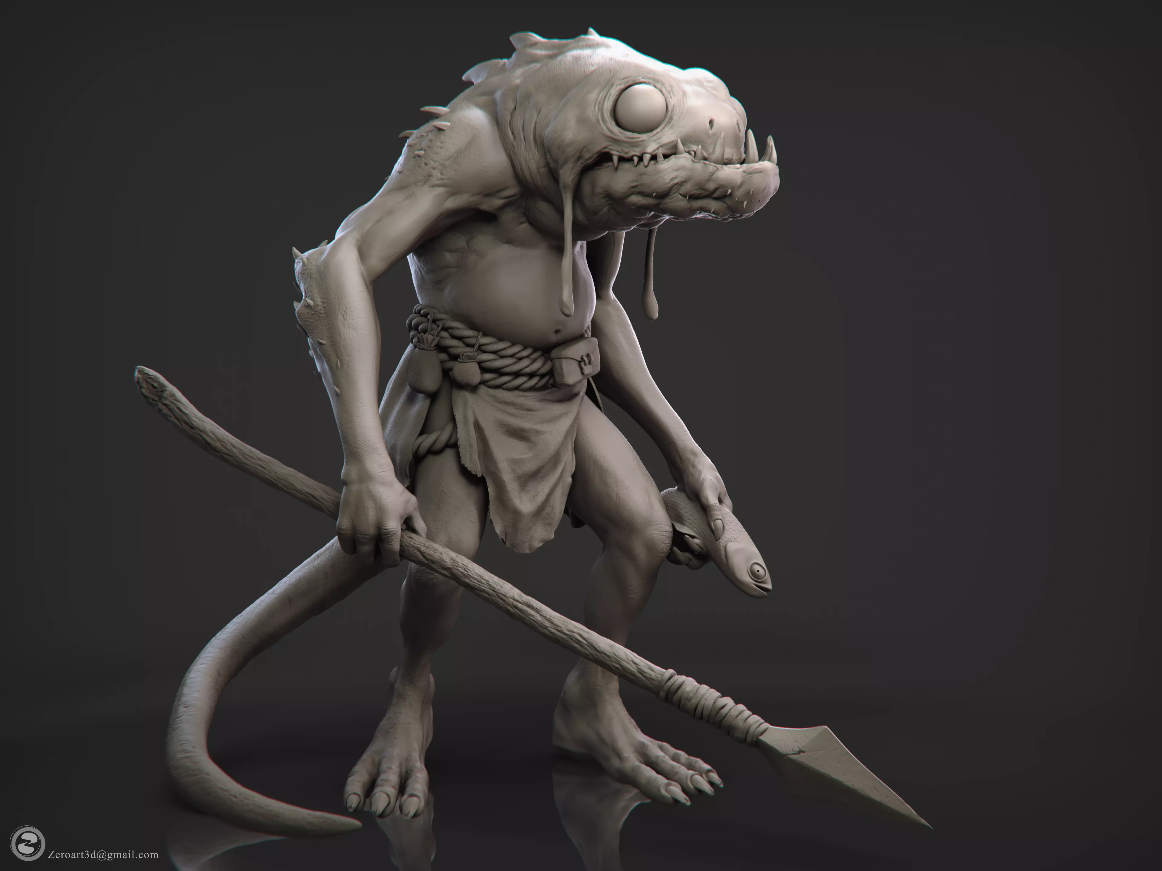 Murloc highpoly 3d print creature with spear 3D print model_0