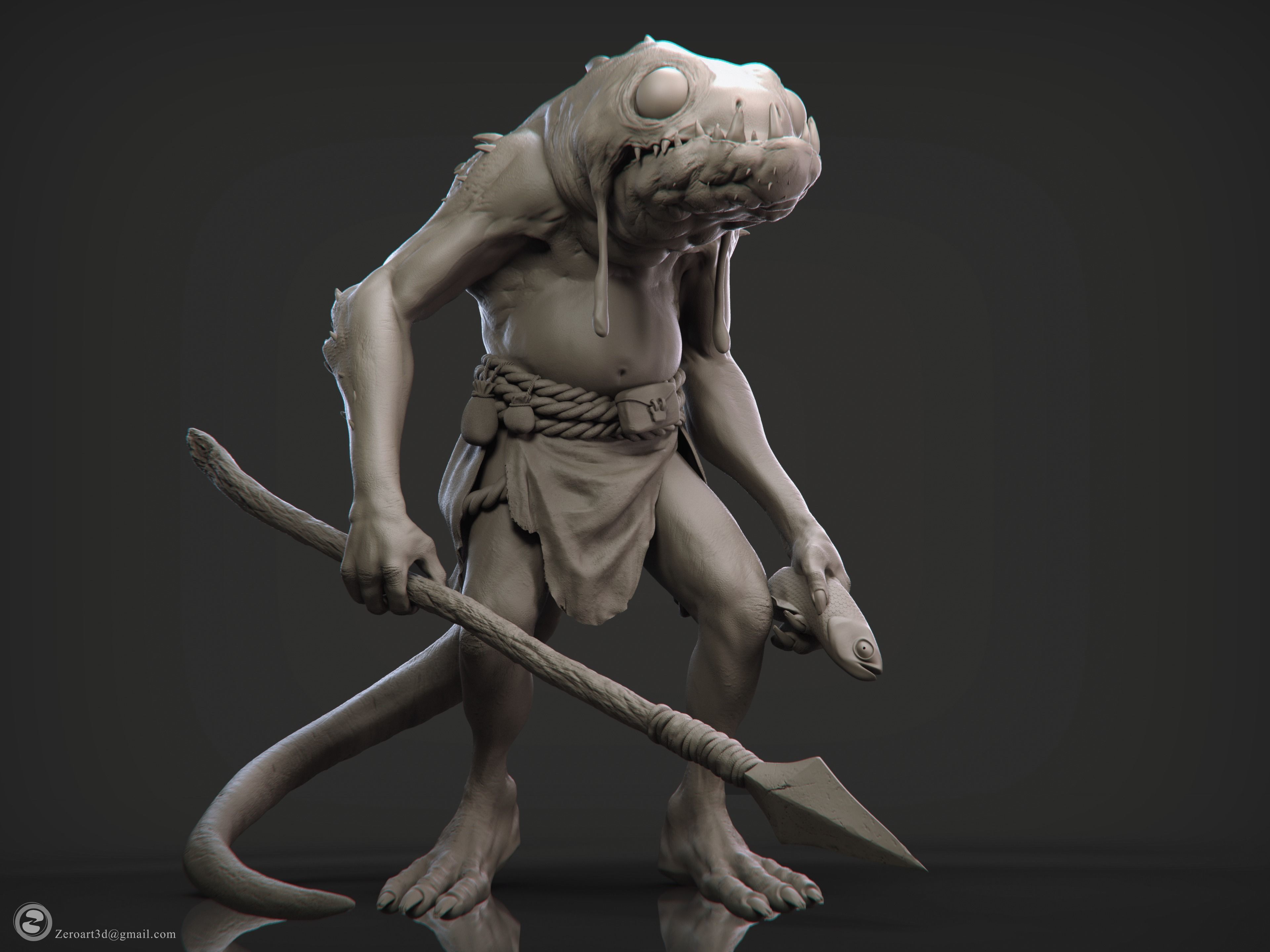 Murloc highpoly 3d print creature with spear 3D print model_1