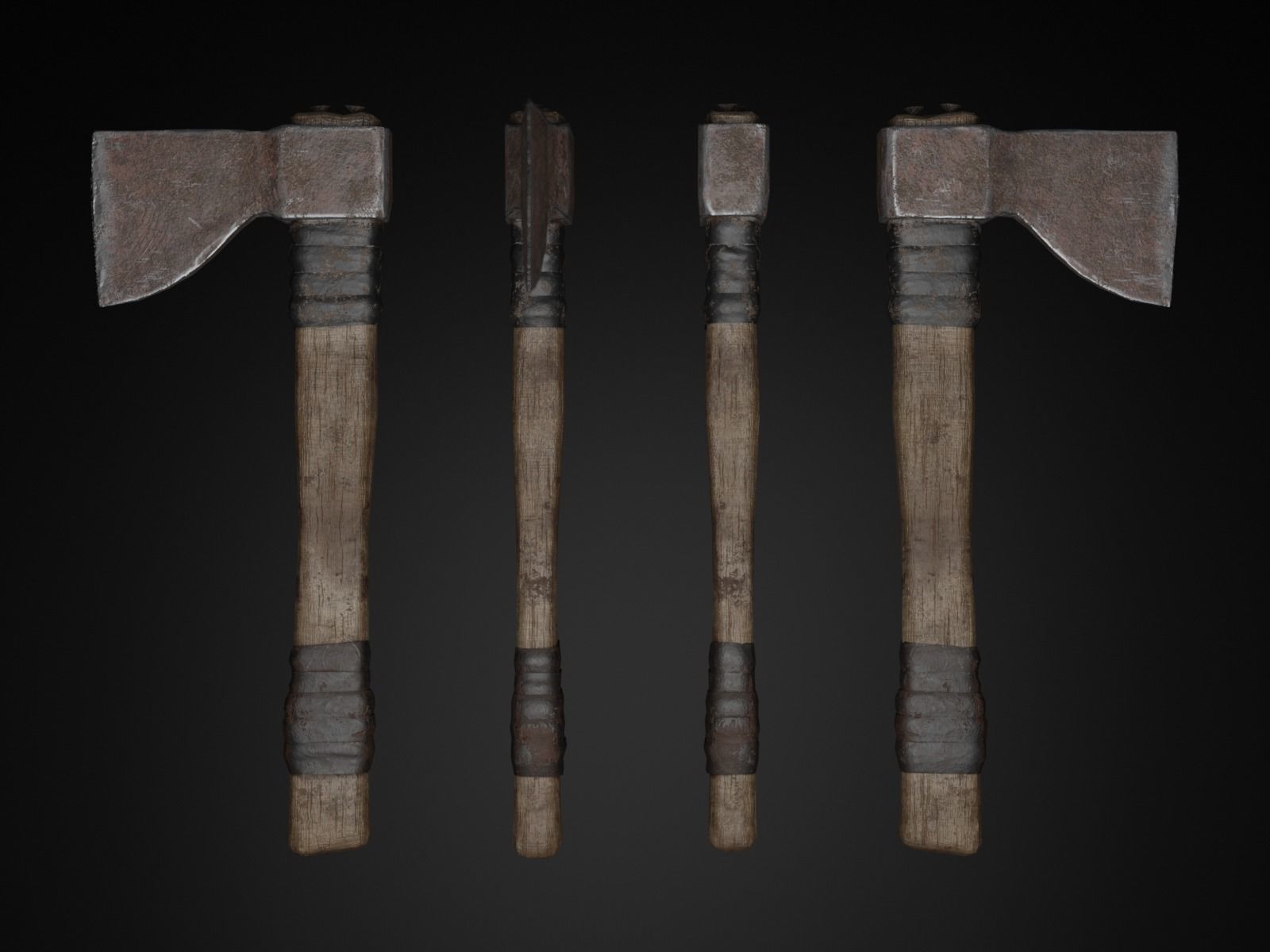 Old wooden axe Low-poly 3D model_4