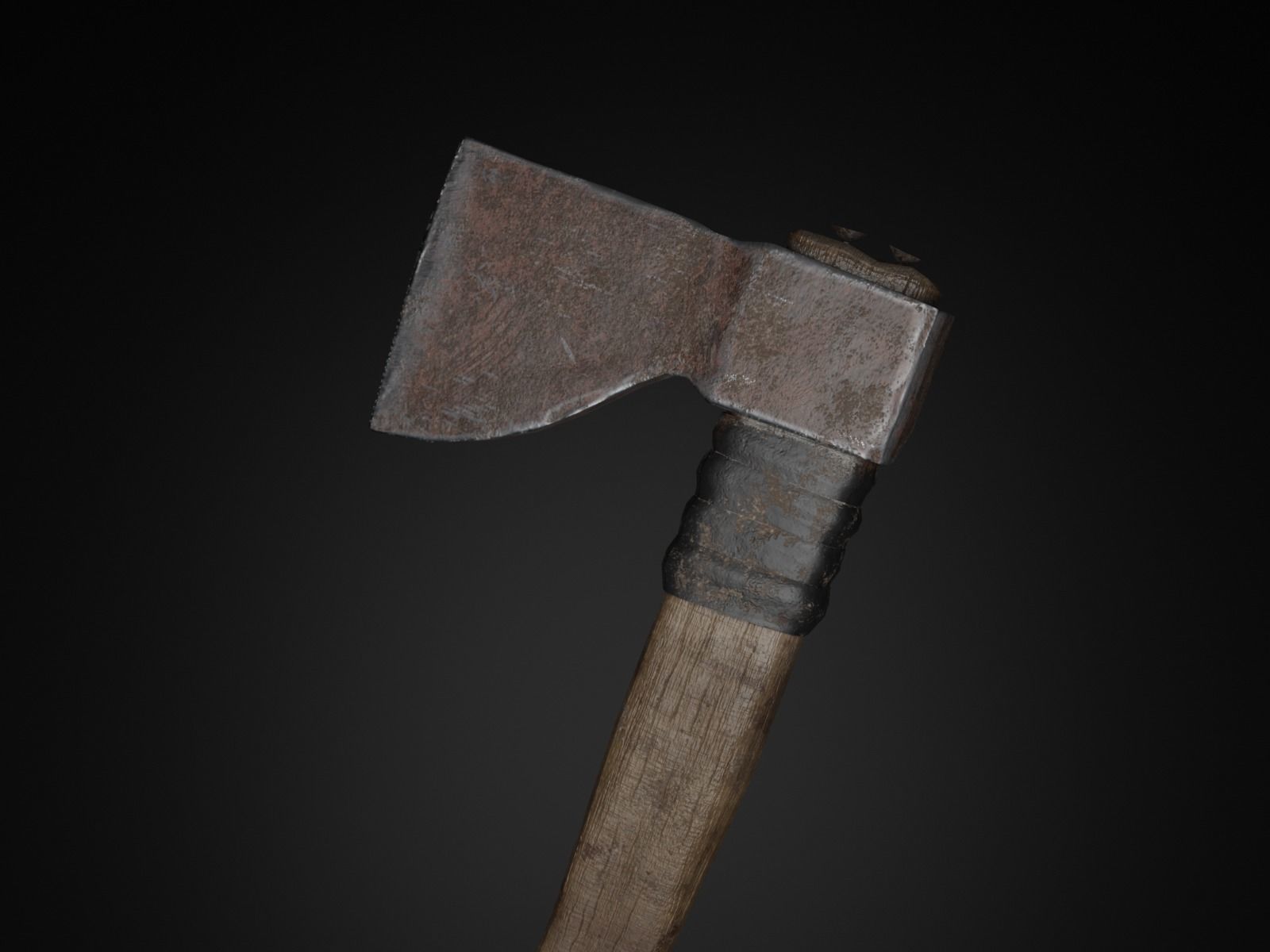 Old wooden axe Low-poly 3D model_3