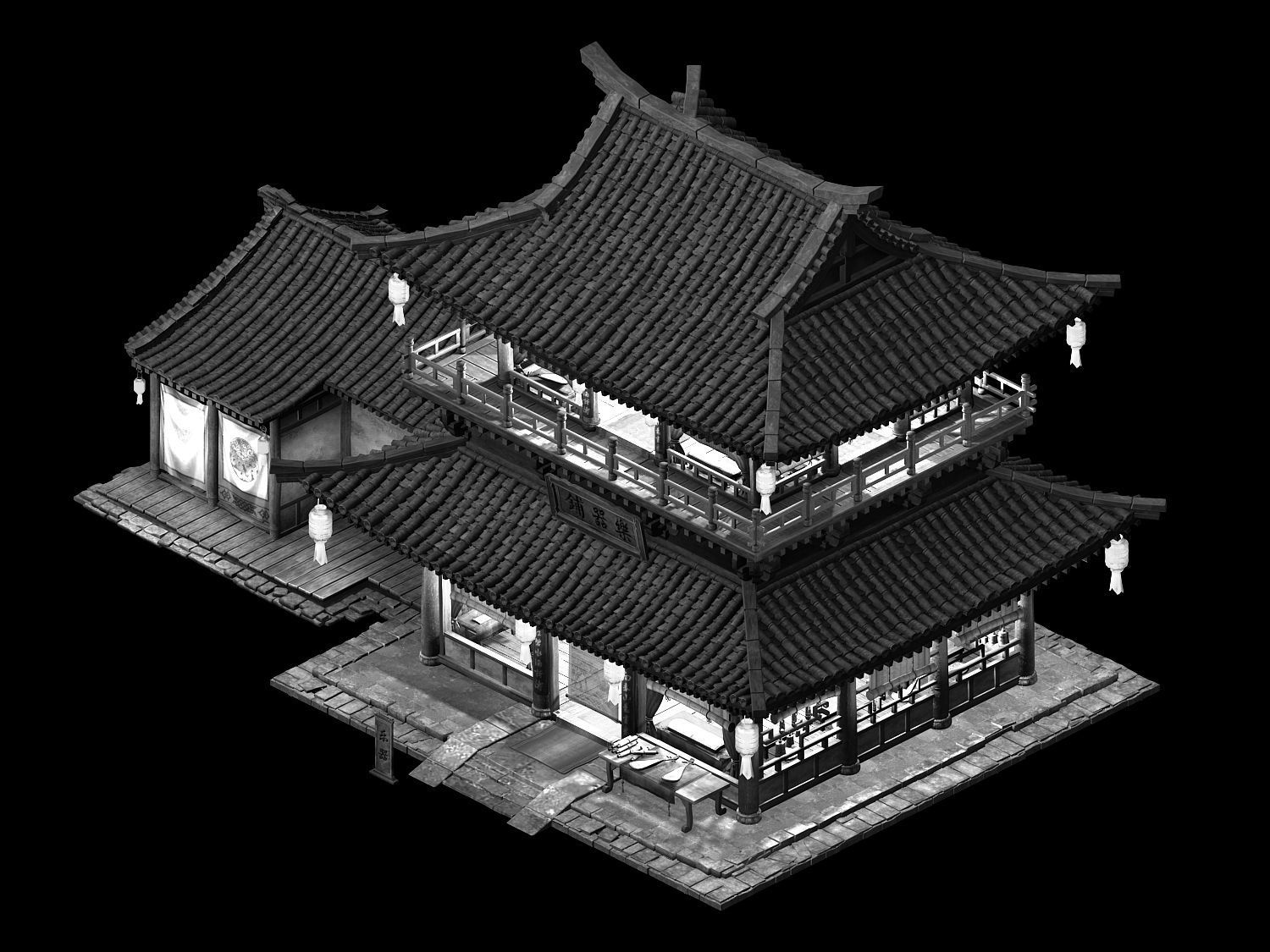 Architecture-Shang Dynasty-Music Shop-25 3D model_2