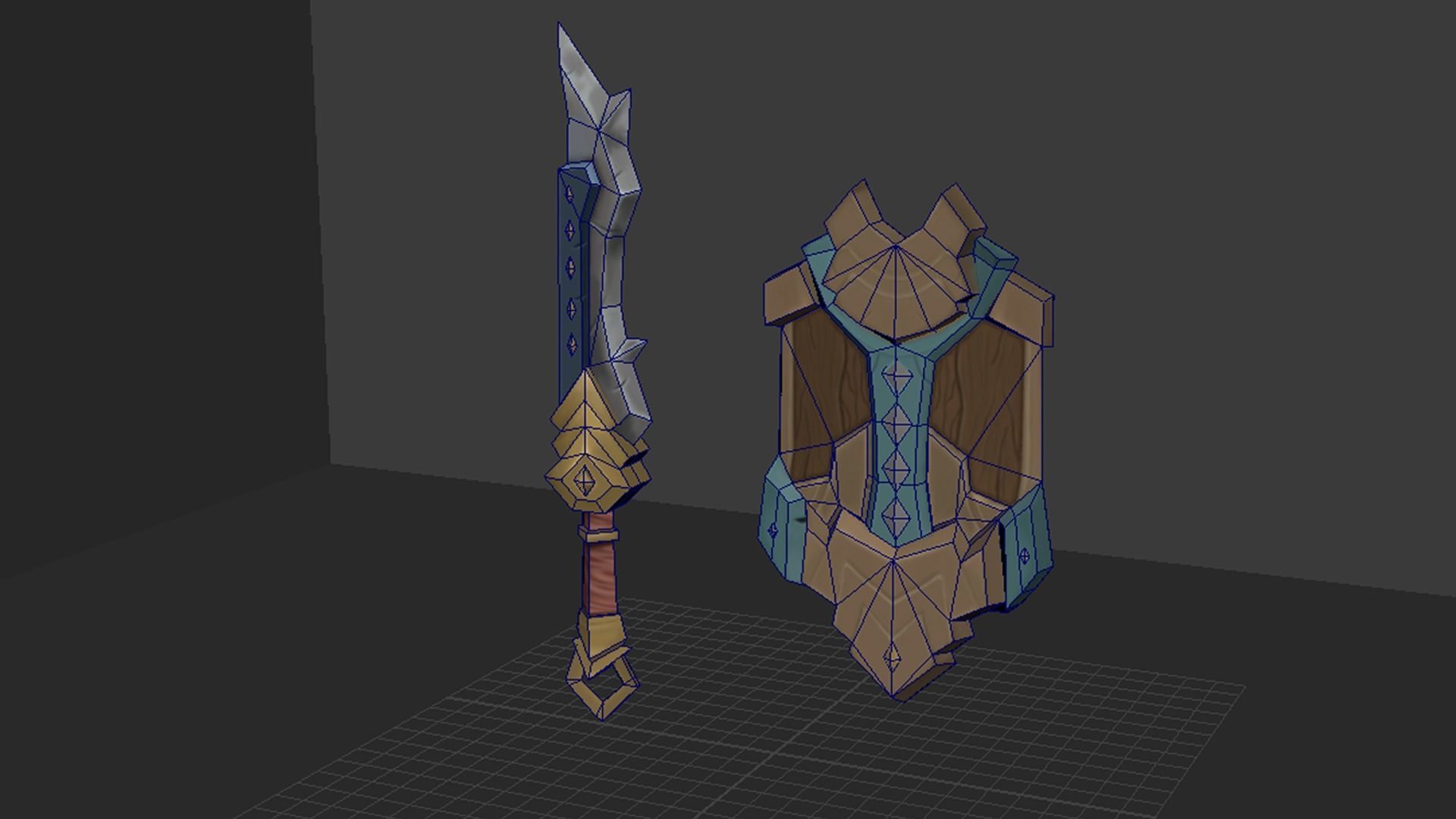 Hand Painted Low Poly Sword Shield Low-poly 3D model_3