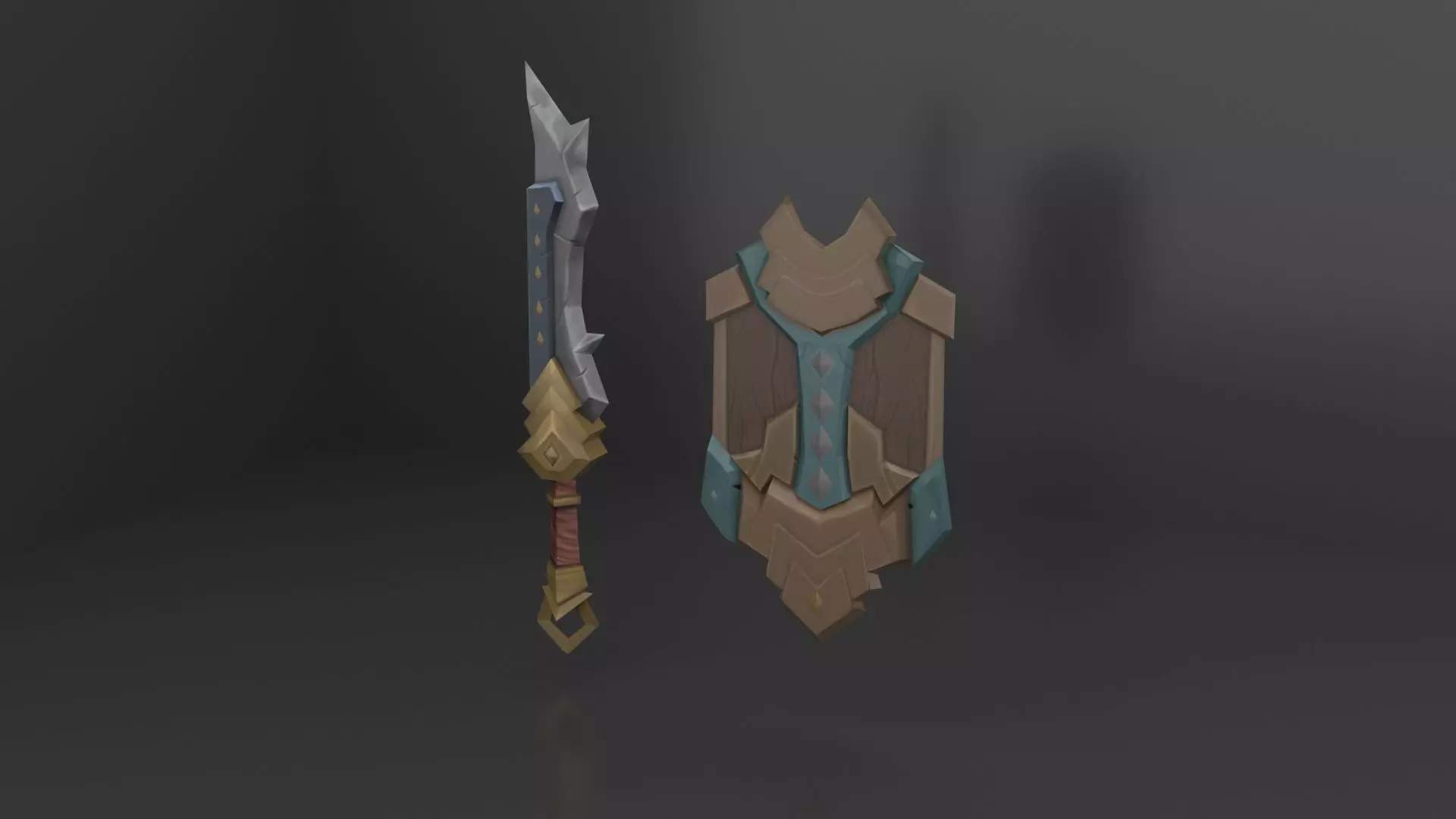 Hand Painted Low Poly Sword Shield Low-poly 3D model_0