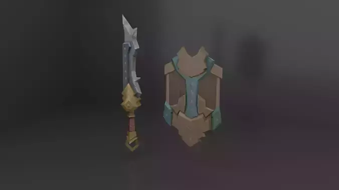 Hand Painted Low Poly Sword Shield
