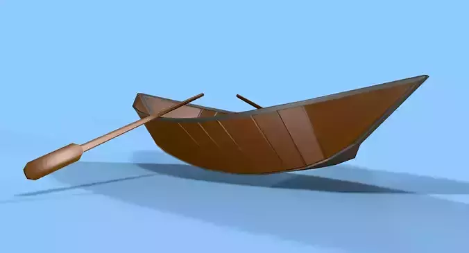 Boat Low Poly wooden with two paddles