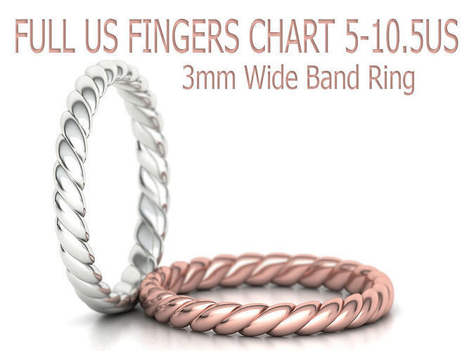 Rope Wedding  Band ring Stackable ring 3mm Wide 3dmodel 3D print model