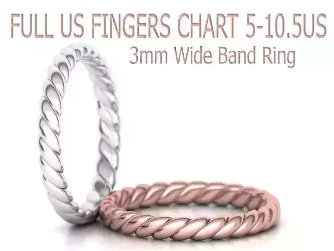 Rope Wedding  Band ring Stackable ring 3mm Wide 3dmodel 3D print model