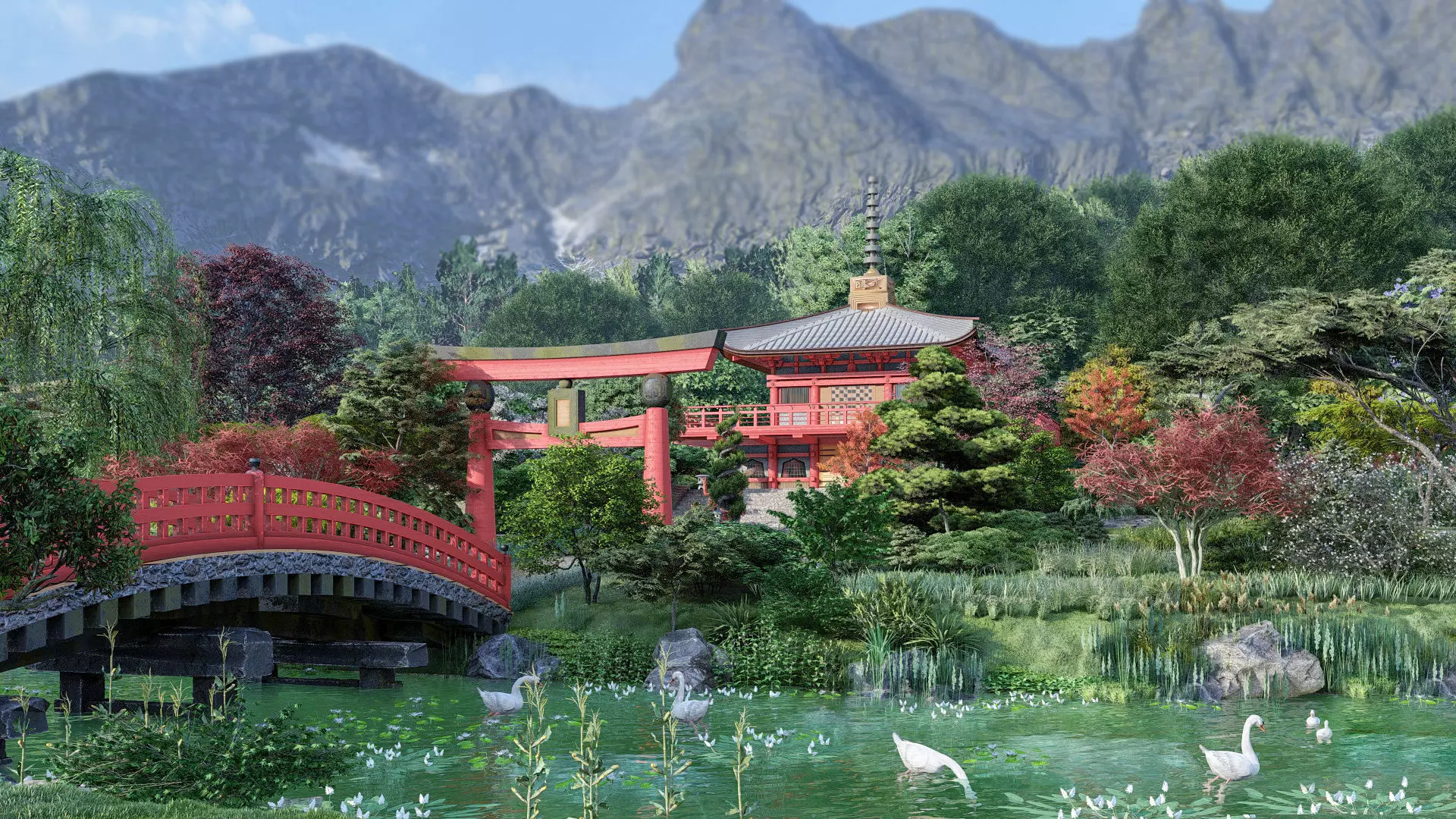 Japanese Temple Set 3D model_0