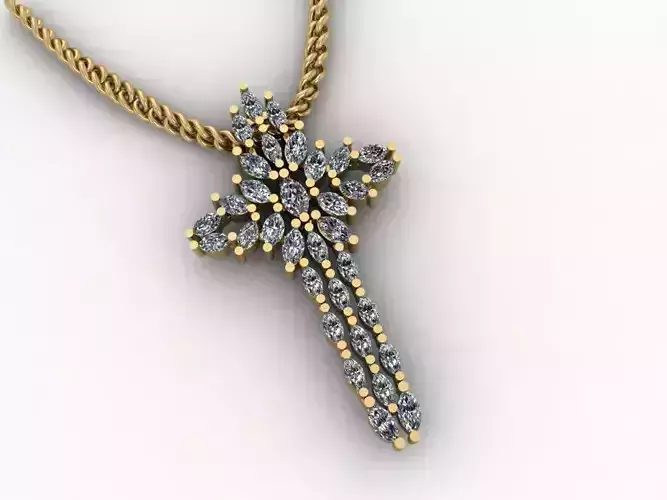 Cross Gold Pendant Full Diamond Marquise MatDayThanhGia