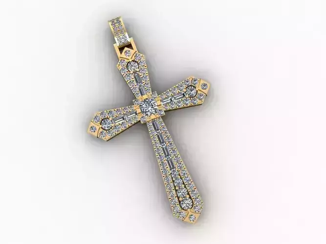 Cross Gold Pendant Full Diamond Marquise MatDayThanhGia