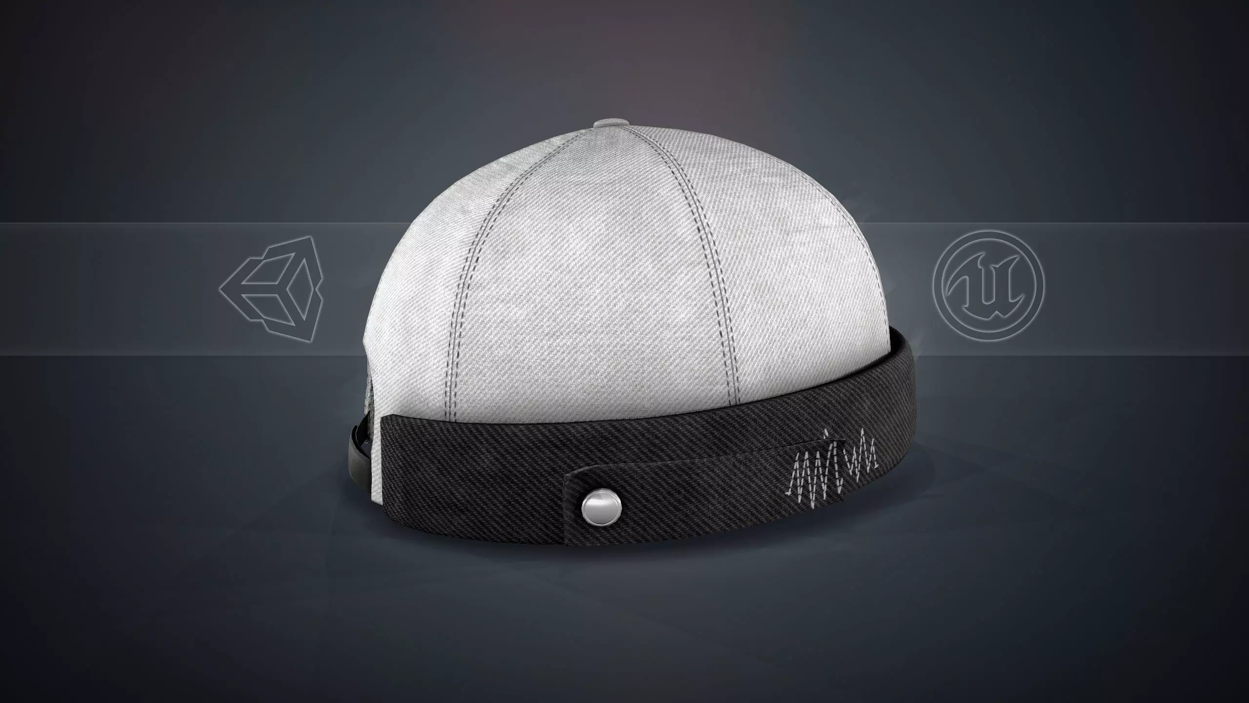 White Jeans Brimless Cap Low-poly 3D model