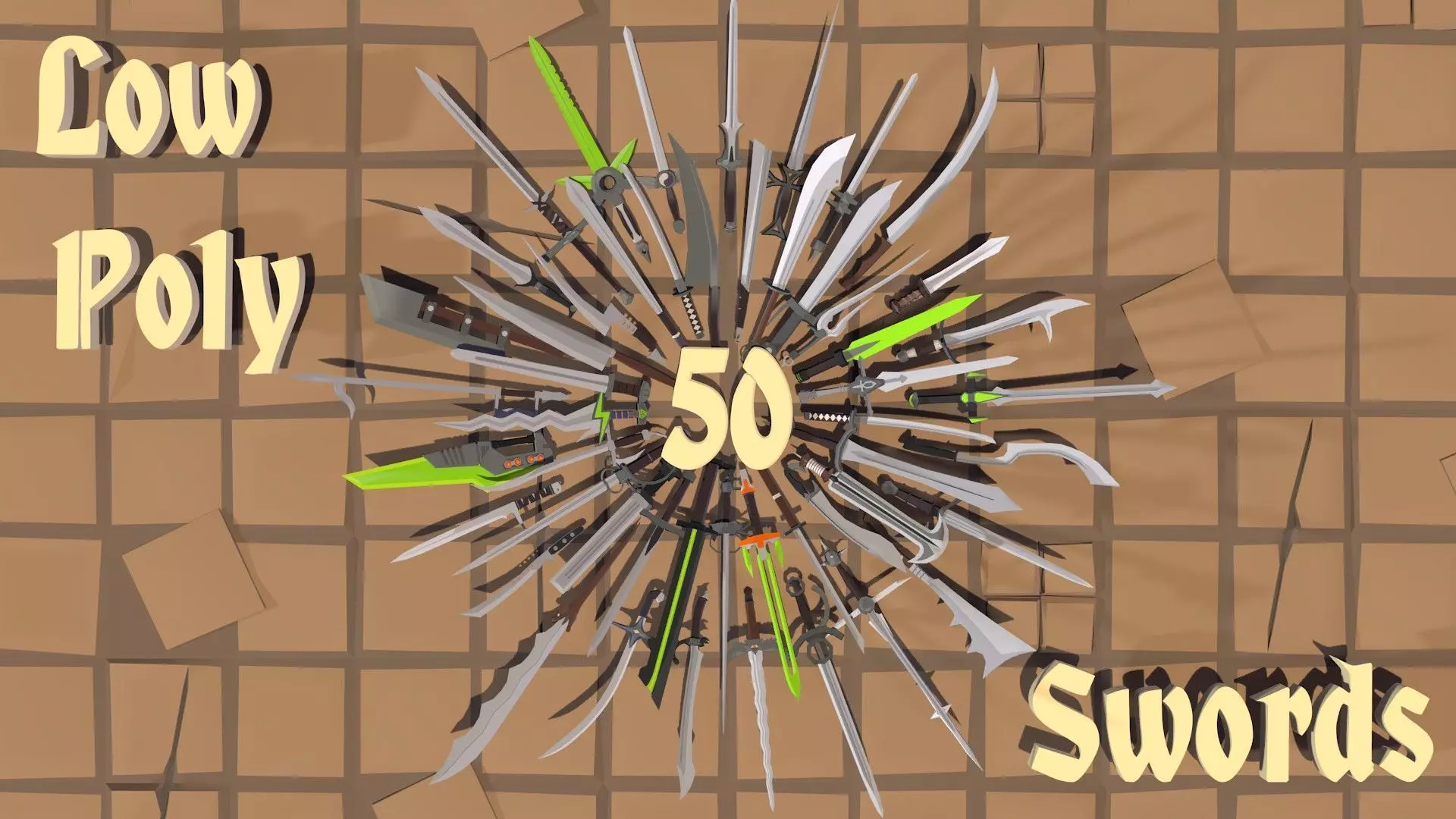 50 Low Poly Swords Low-poly 3D model_0