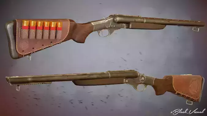Shotgun old gun with bullet in it Low-poly 3D model