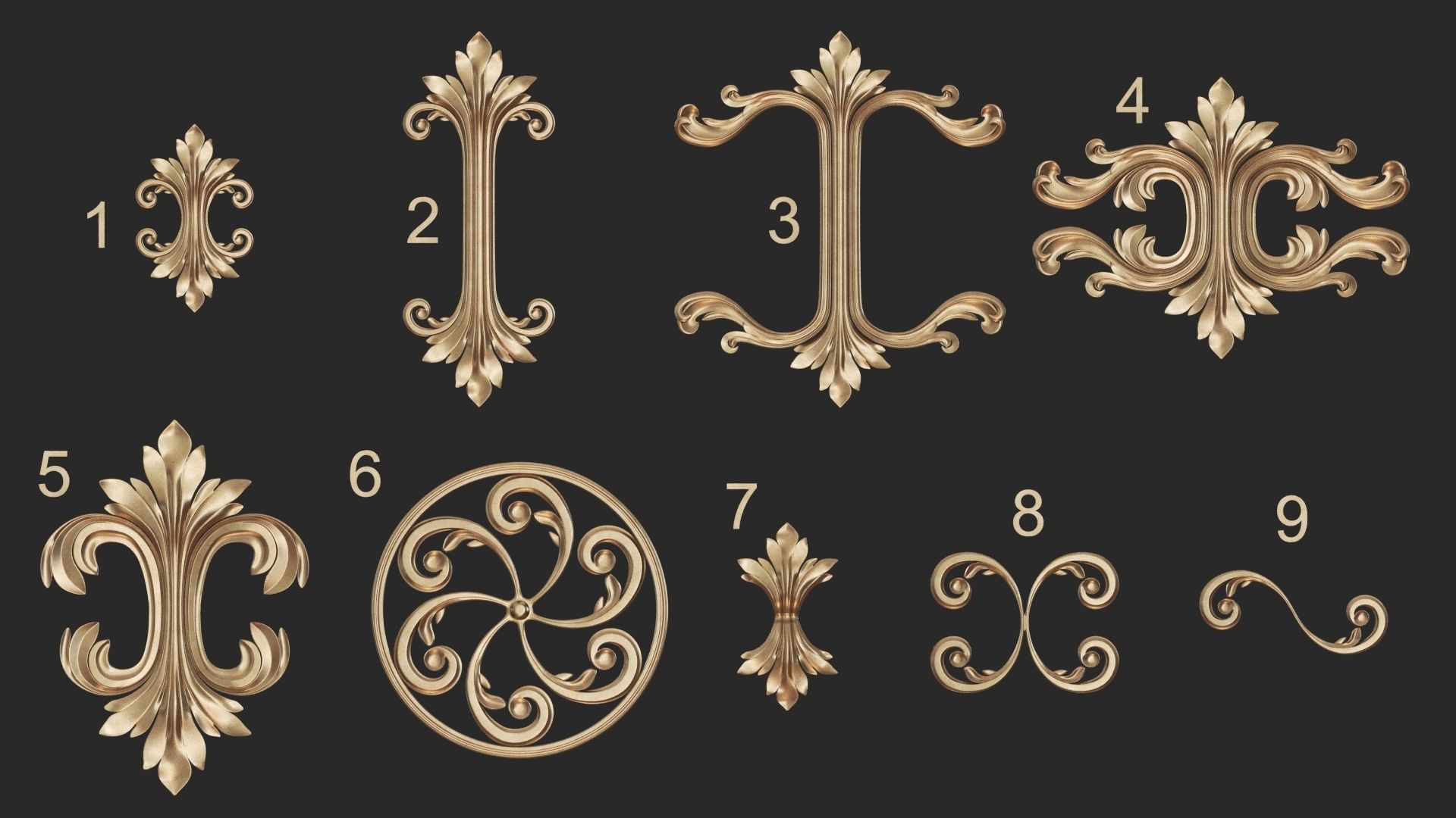 9 Ornament Samples with flat backside 3D print model_1