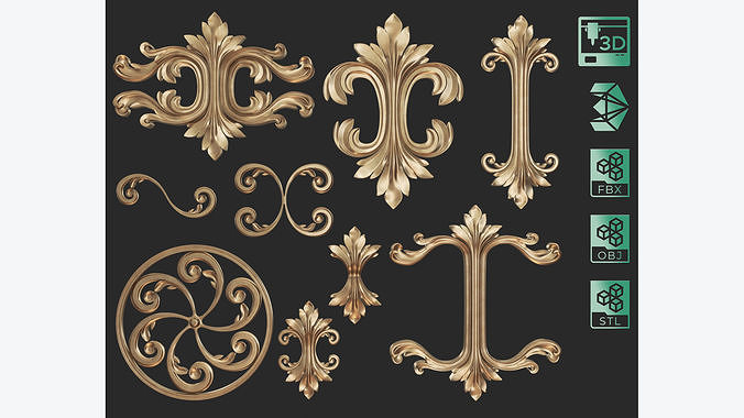 9 Ornament Samples with flat backside 3D print model