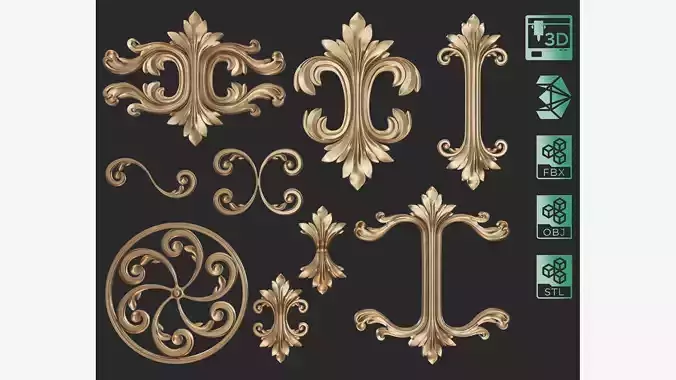 9 Ornament Samples with flat backside 3D print model
