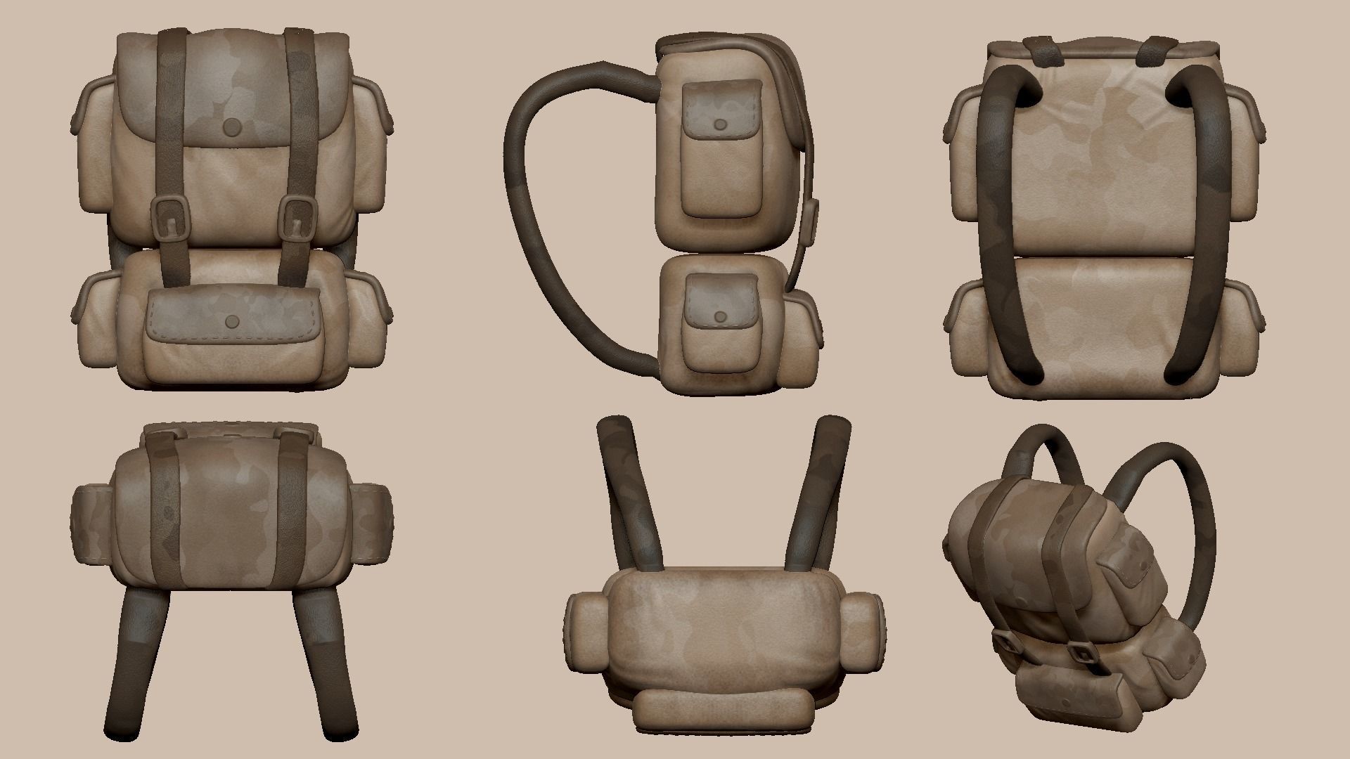 Desert Camouflage Backpack - Character Military Low-poly 3D model_8