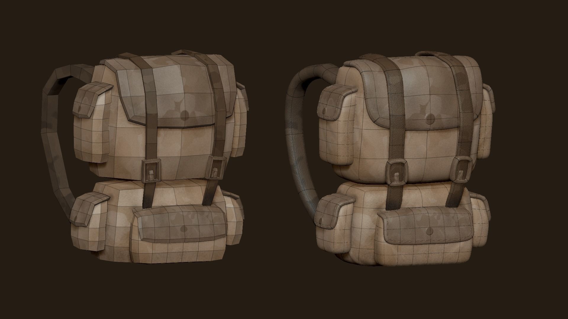 Desert Camouflage Backpack - Character Military Low-poly 3D model_10