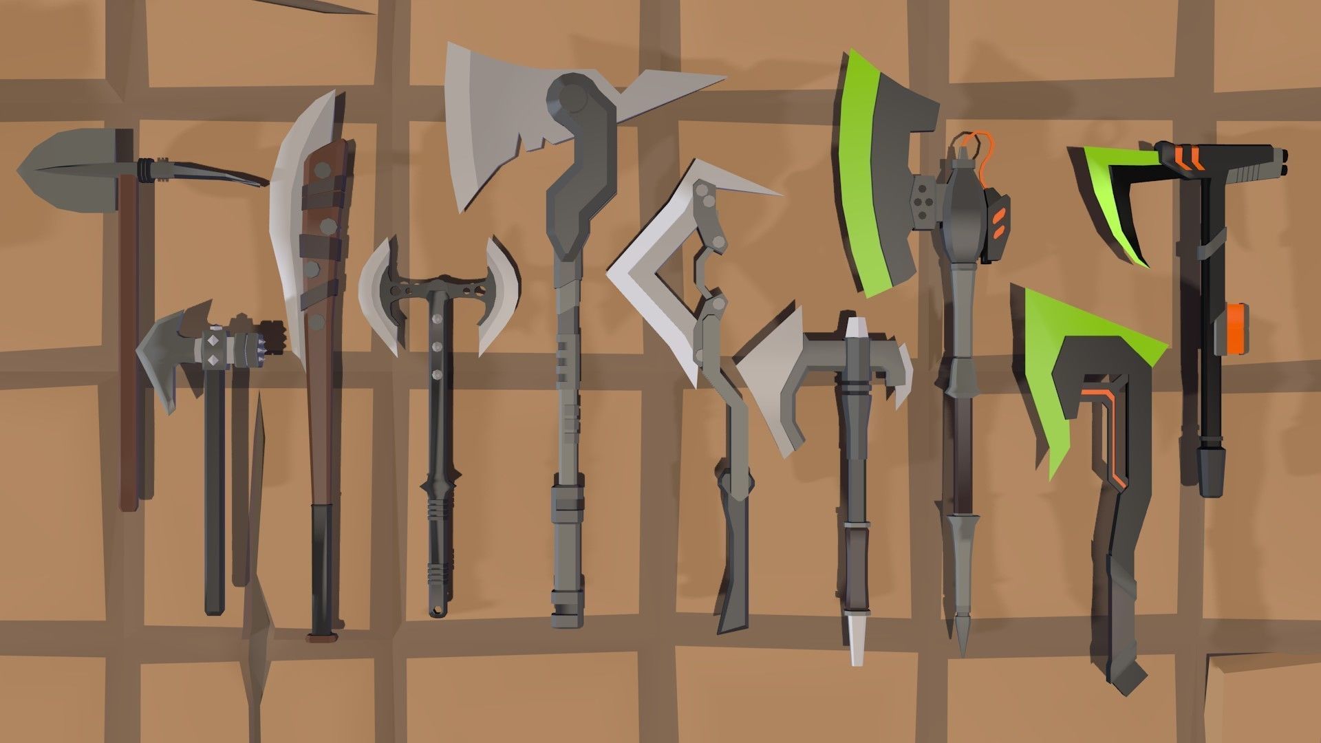 50 Low Poly Axes Low-poly 3D model_6