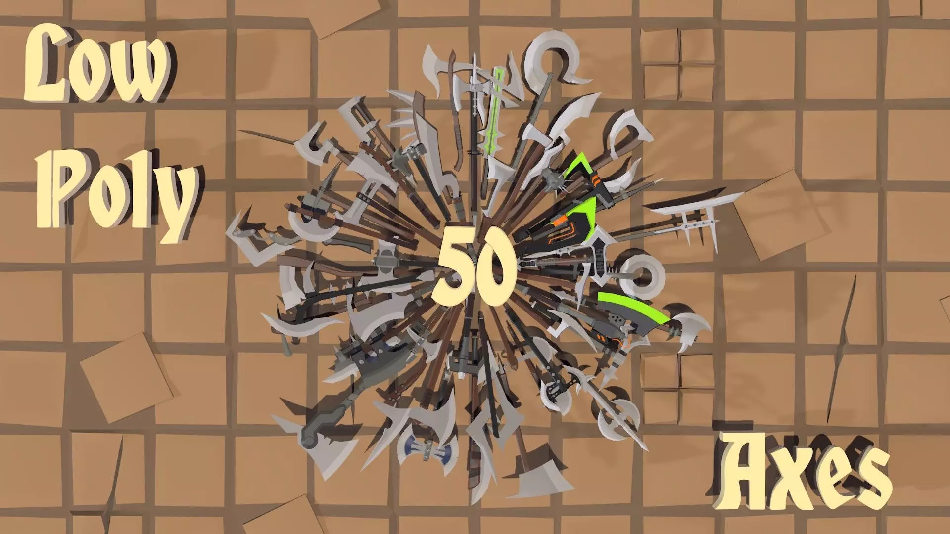 50 Low Poly Axes Low-poly 3D model_0