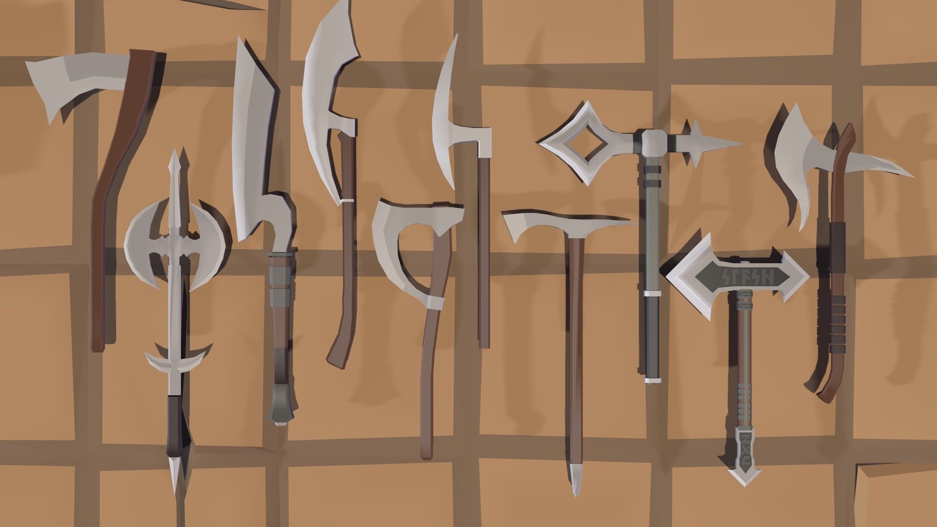 50 Low Poly Axes Low-poly 3D model_3