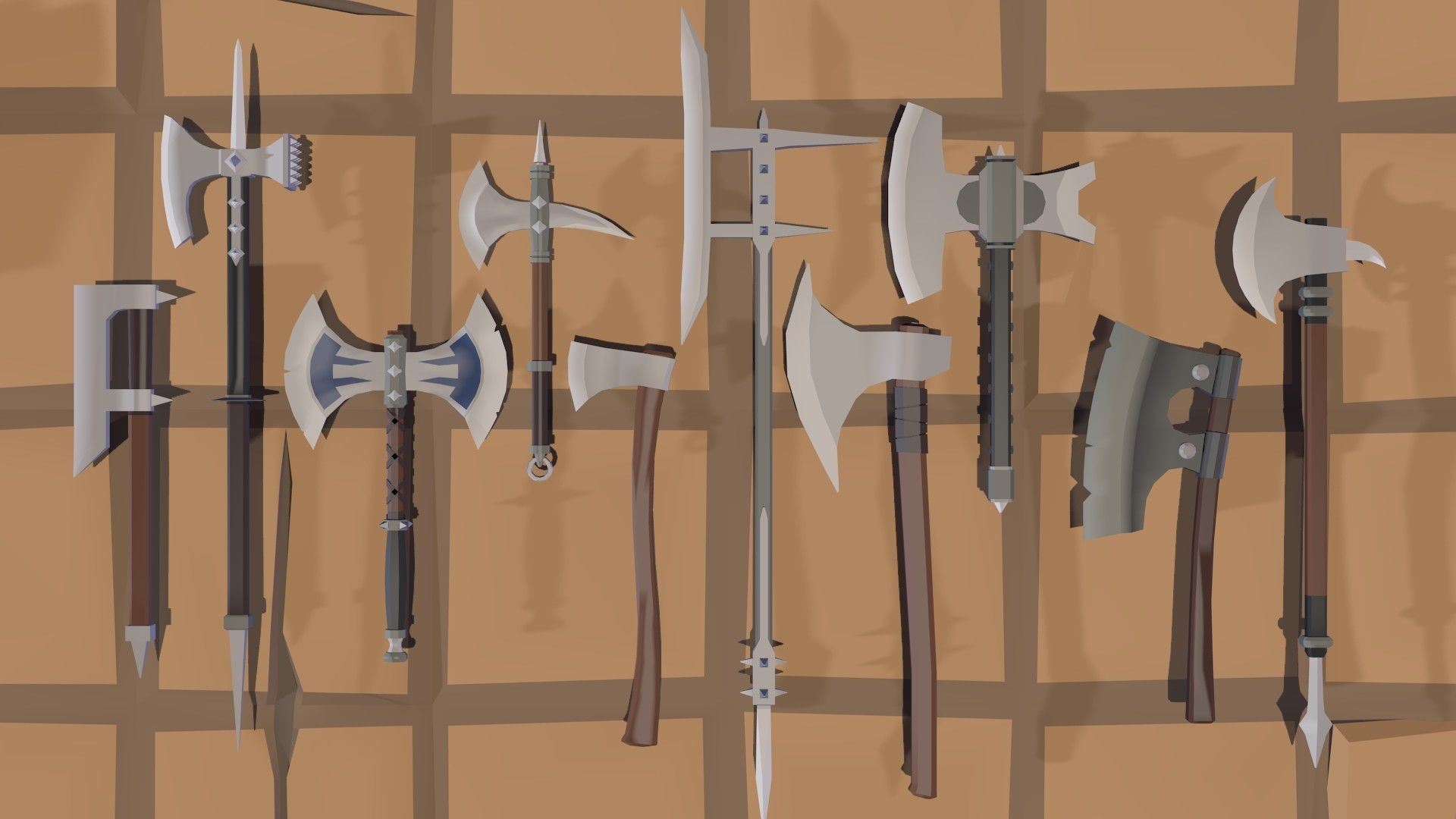 50 Low Poly Axes Low-poly 3D model_2