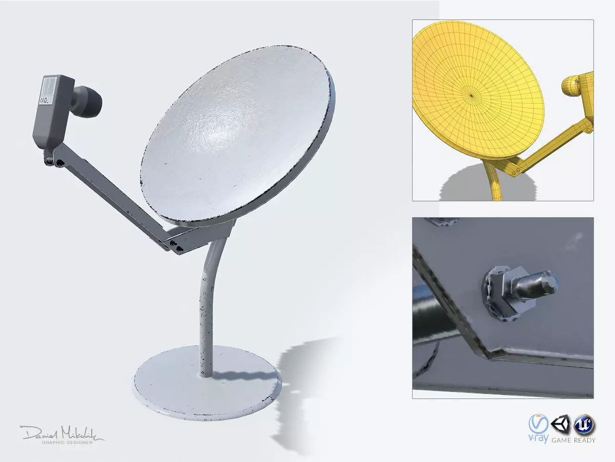 Small Satellite Dish Low-poly 3D model