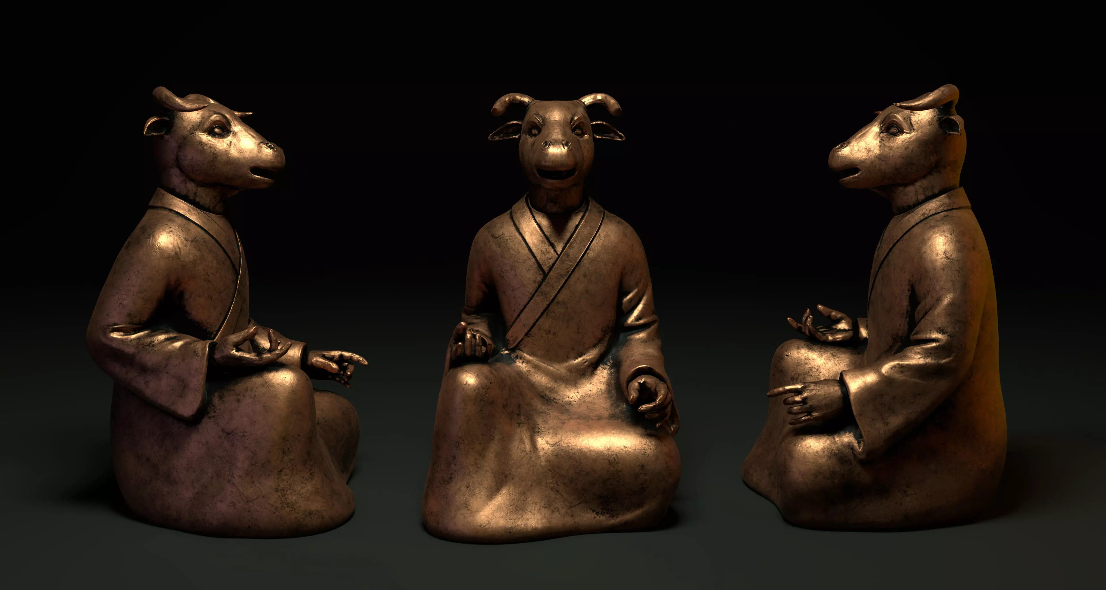 Bronze 12 Zodiac Animals Cow Sculpture 3D model 3D model_0