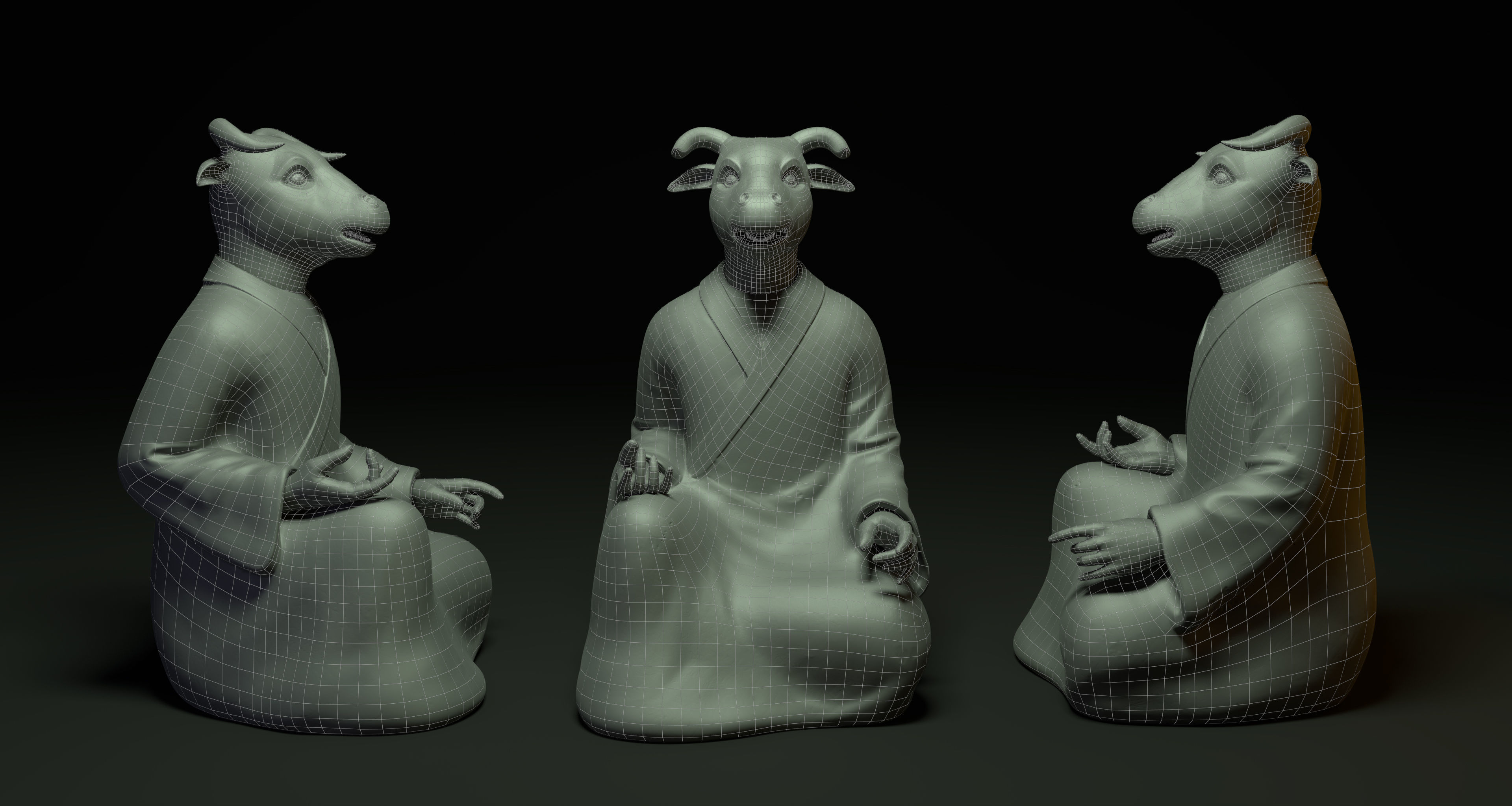 Bronze 12 Zodiac Animals Cow Sculpture 3D model 3D model_3