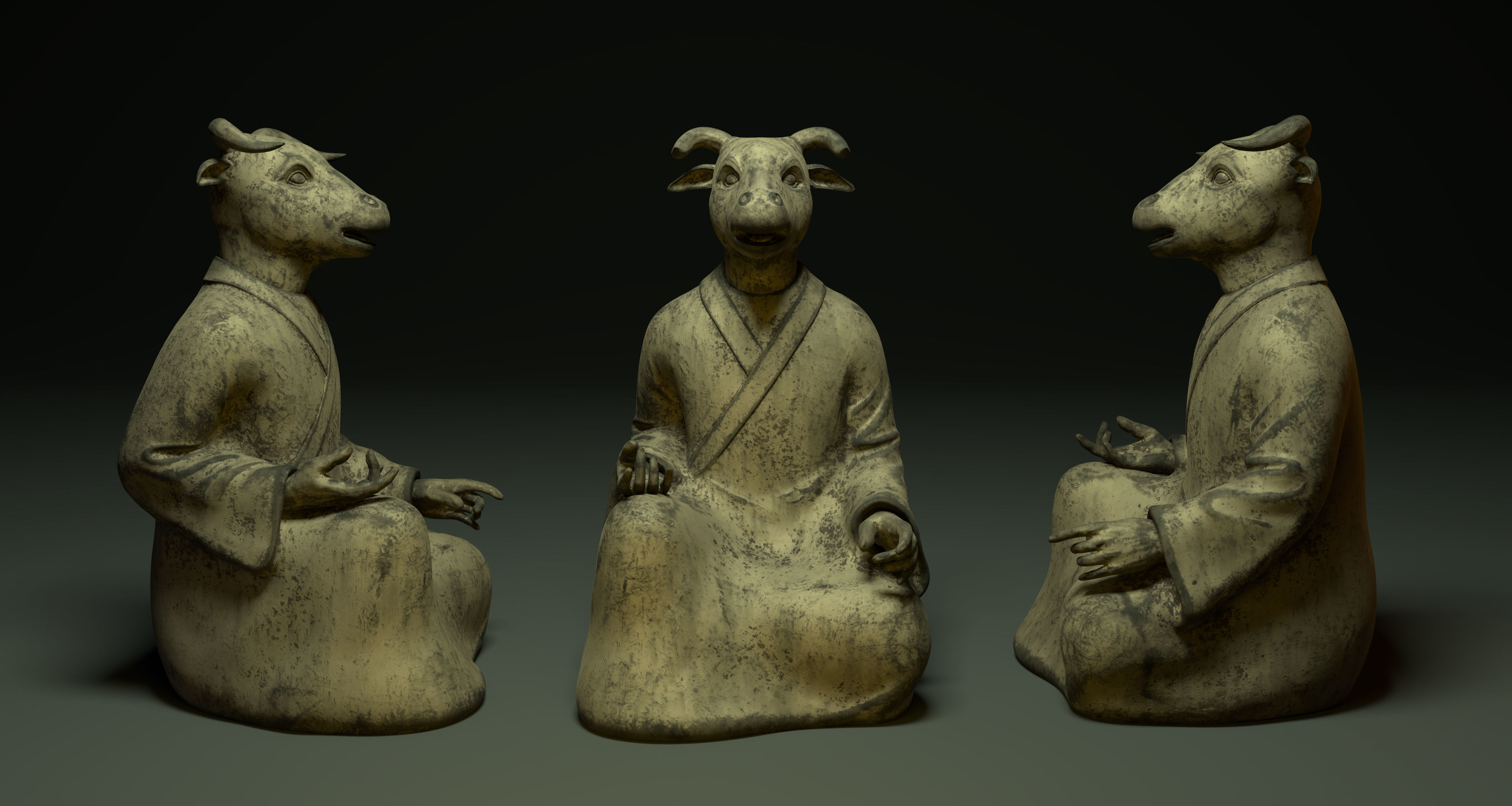 Bronze 12 Zodiac Animals Cow Sculpture 3D model 3D model_2