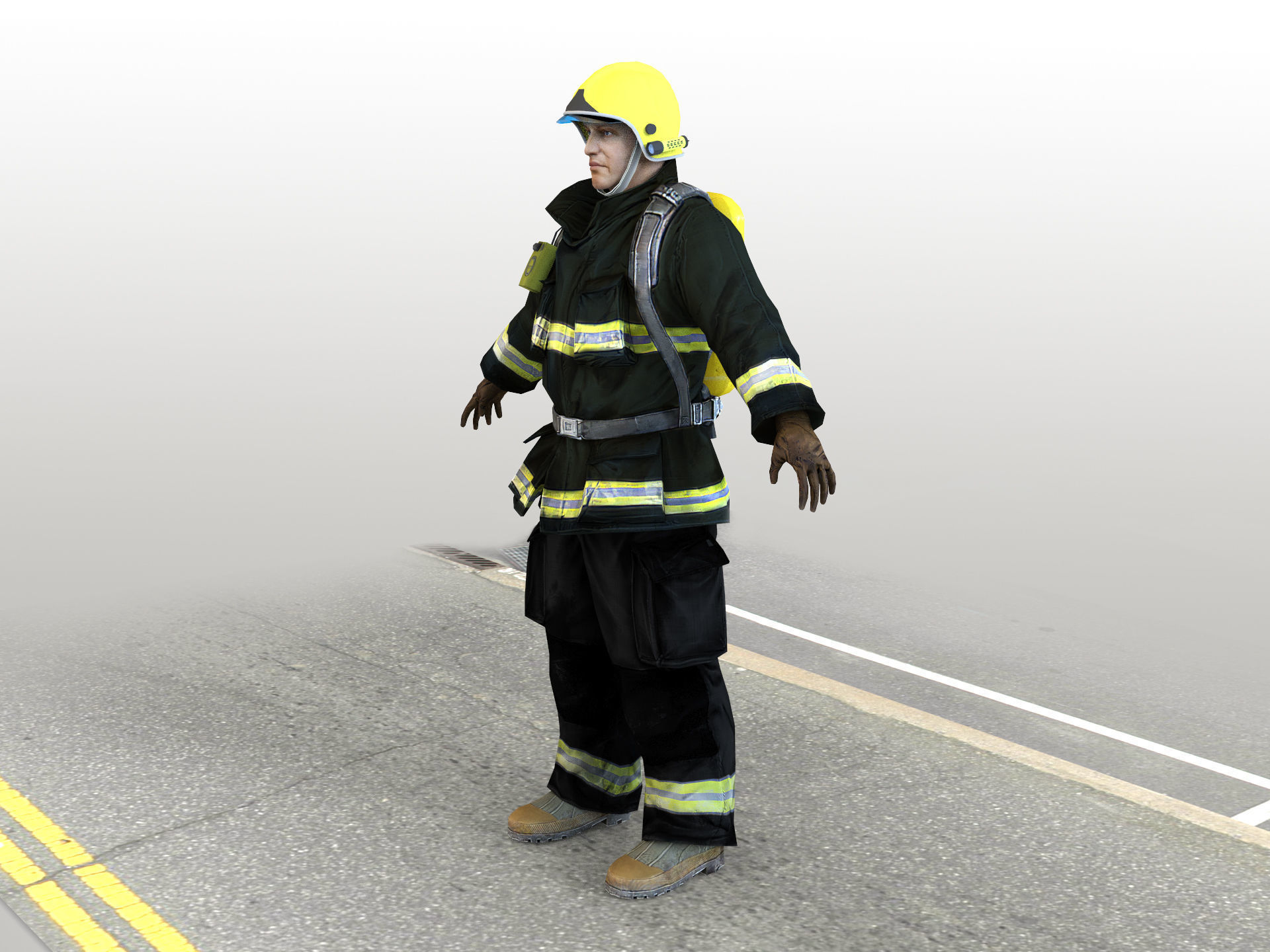 Firefighter in Helmet F1SF Rigged Character Low-poly 3D model_1
