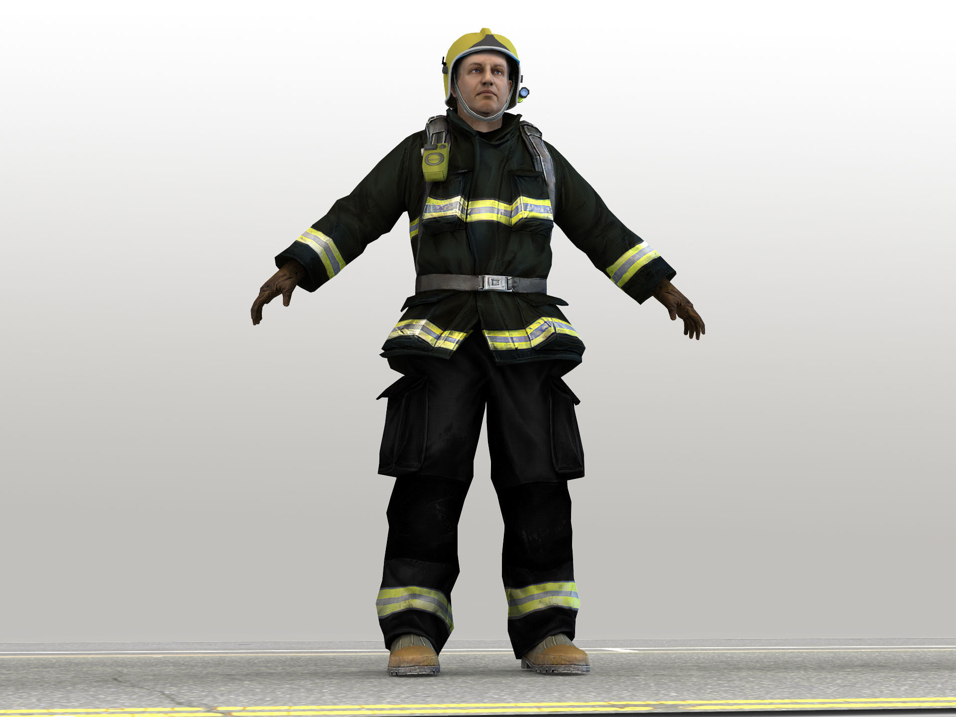 Firefighter in Helmet F1SF Rigged Character Low-poly 3D model_3