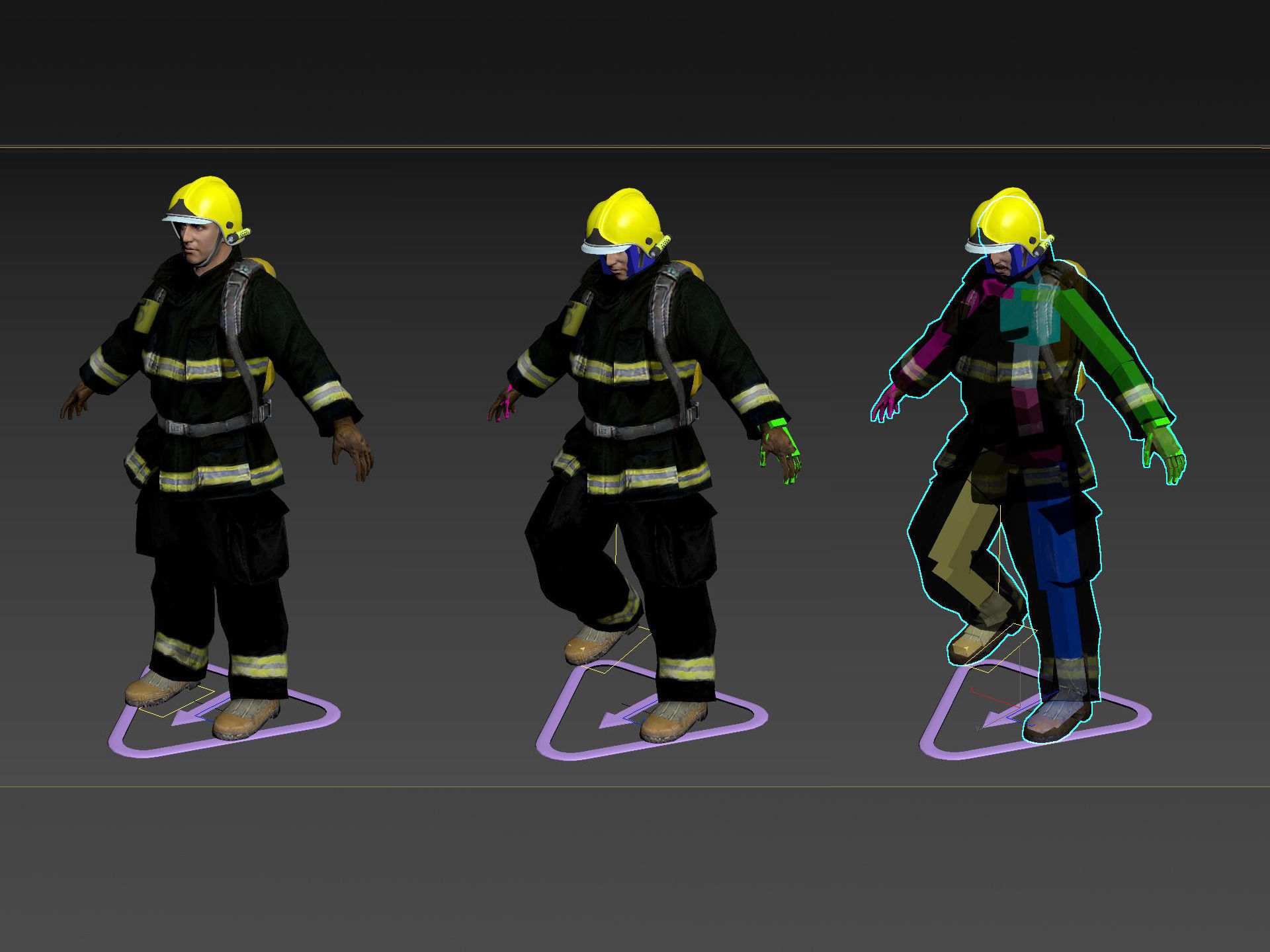 Firefighter in Helmet F1SF Rigged Character Low-poly 3D model_10
