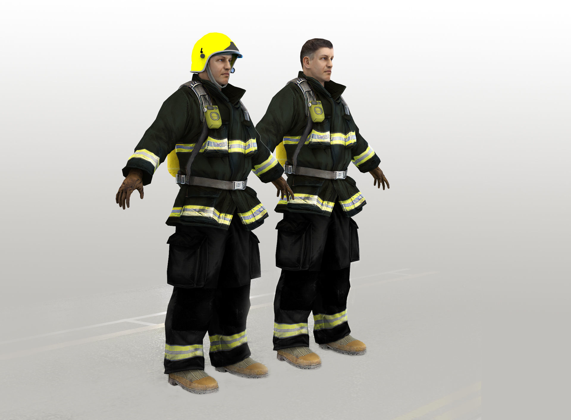 Firefighter in Helmet F1SF Rigged Character Low-poly 3D model_5