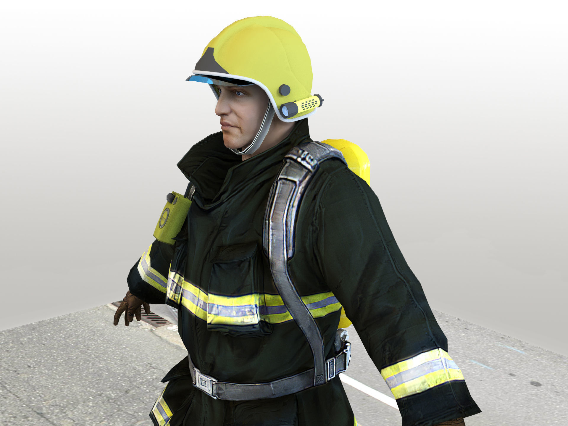 Firefighter in Helmet F1SF Rigged Character Low-poly 3D model_7