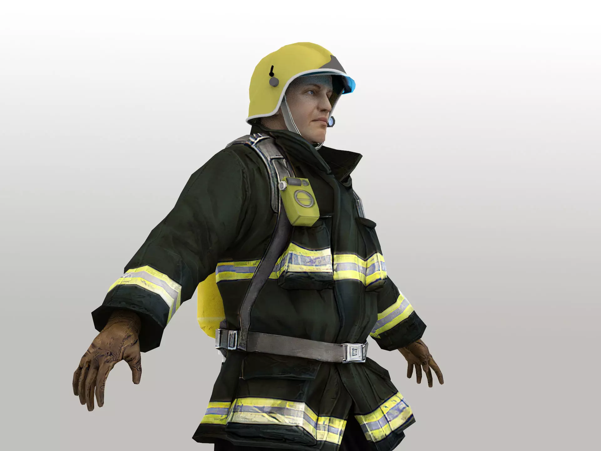 Firefighter in Helmet F1SF Rigged Character Low-poly 3D model_0