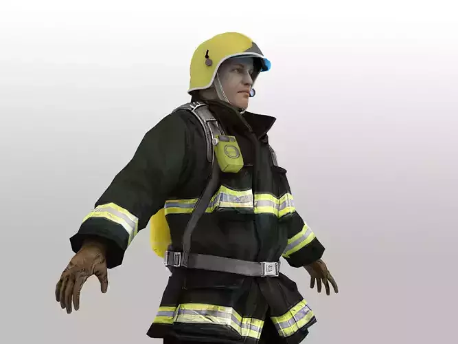 Firefighter in Helmet F1SF Rigged Character Low-poly 3D model