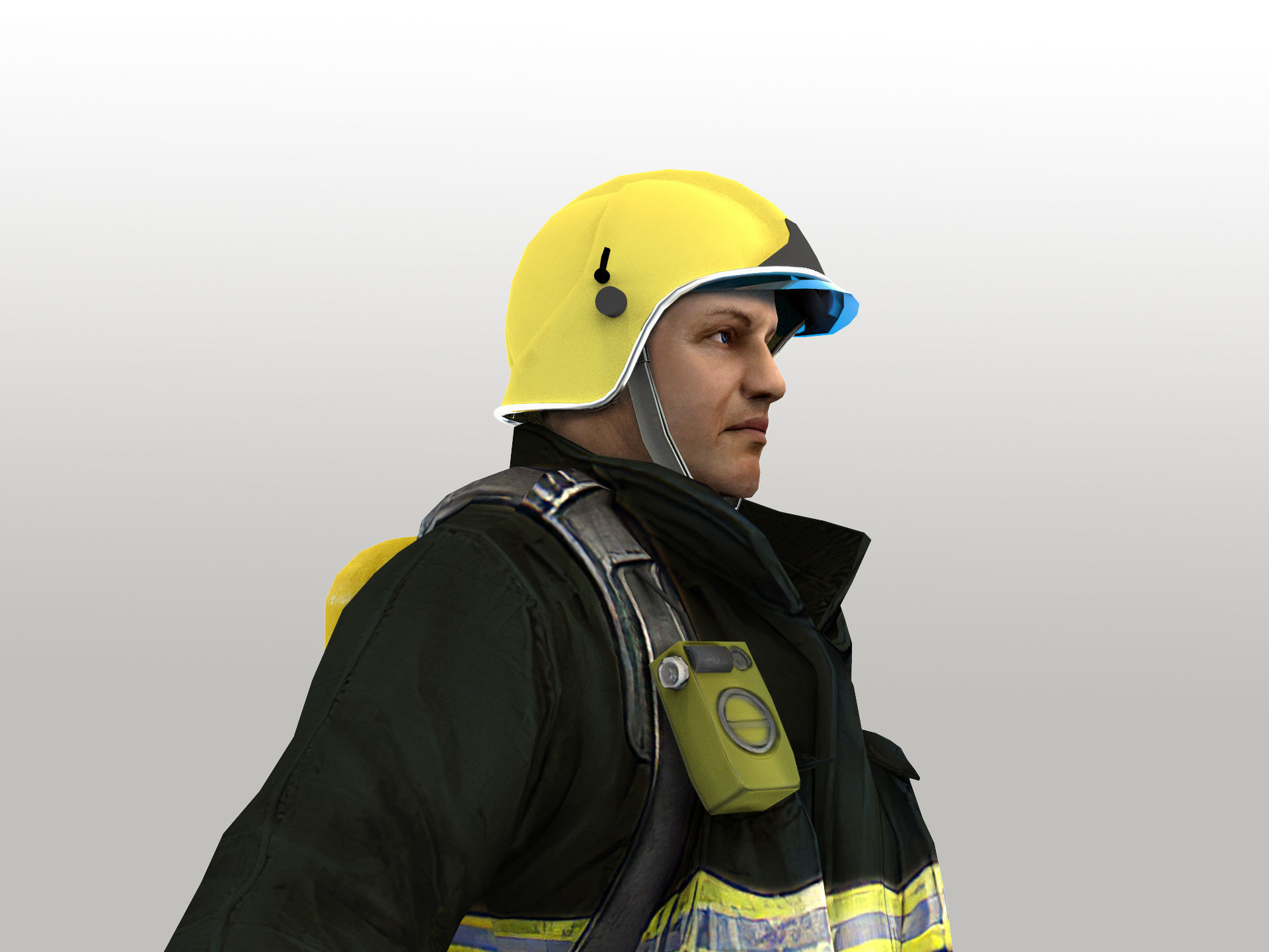Firefighter in Helmet F1SF Rigged Character Low-poly 3D model_6