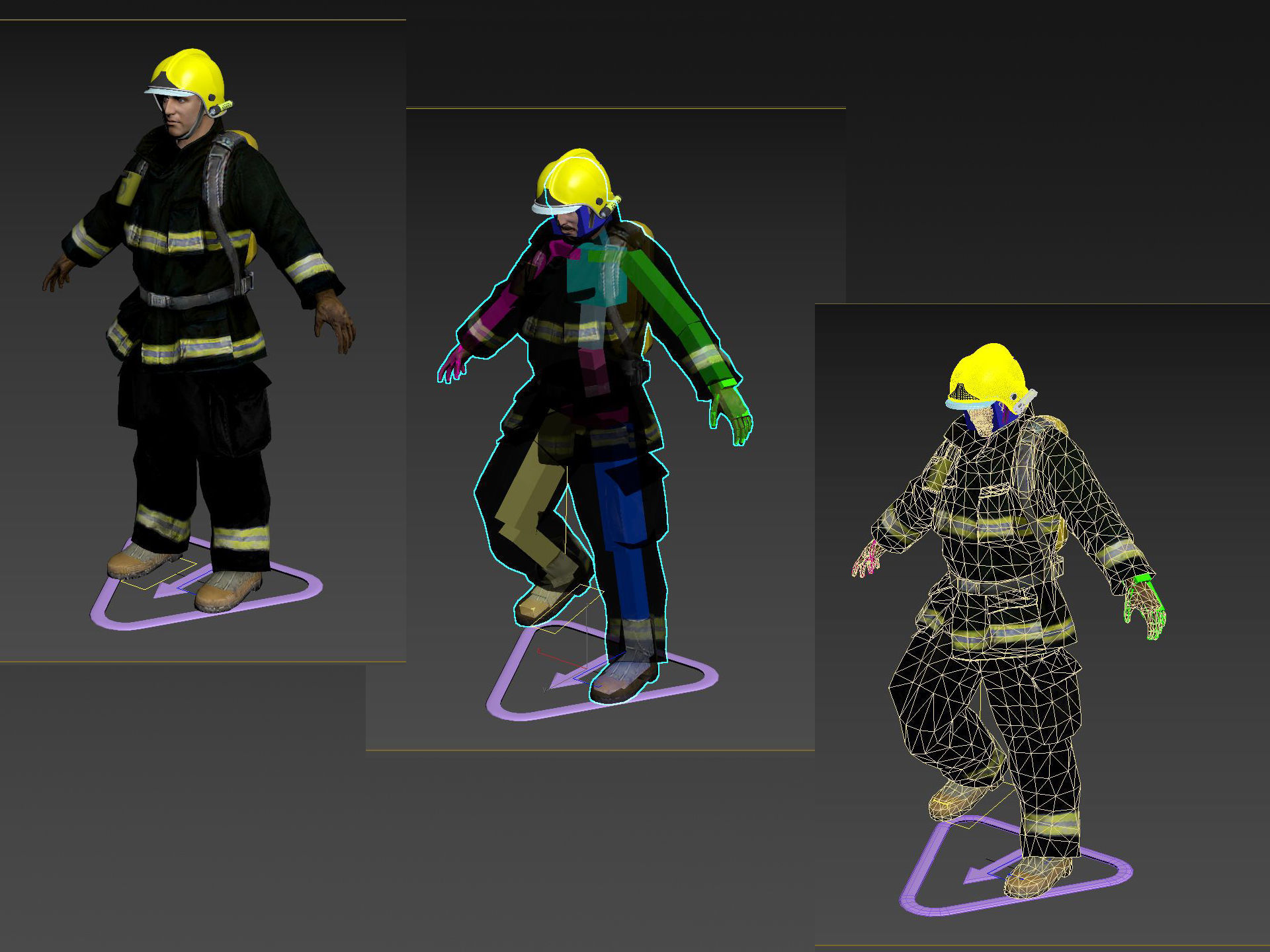 Firefighter in Helmet F1SF Rigged Character Low-poly 3D model_11