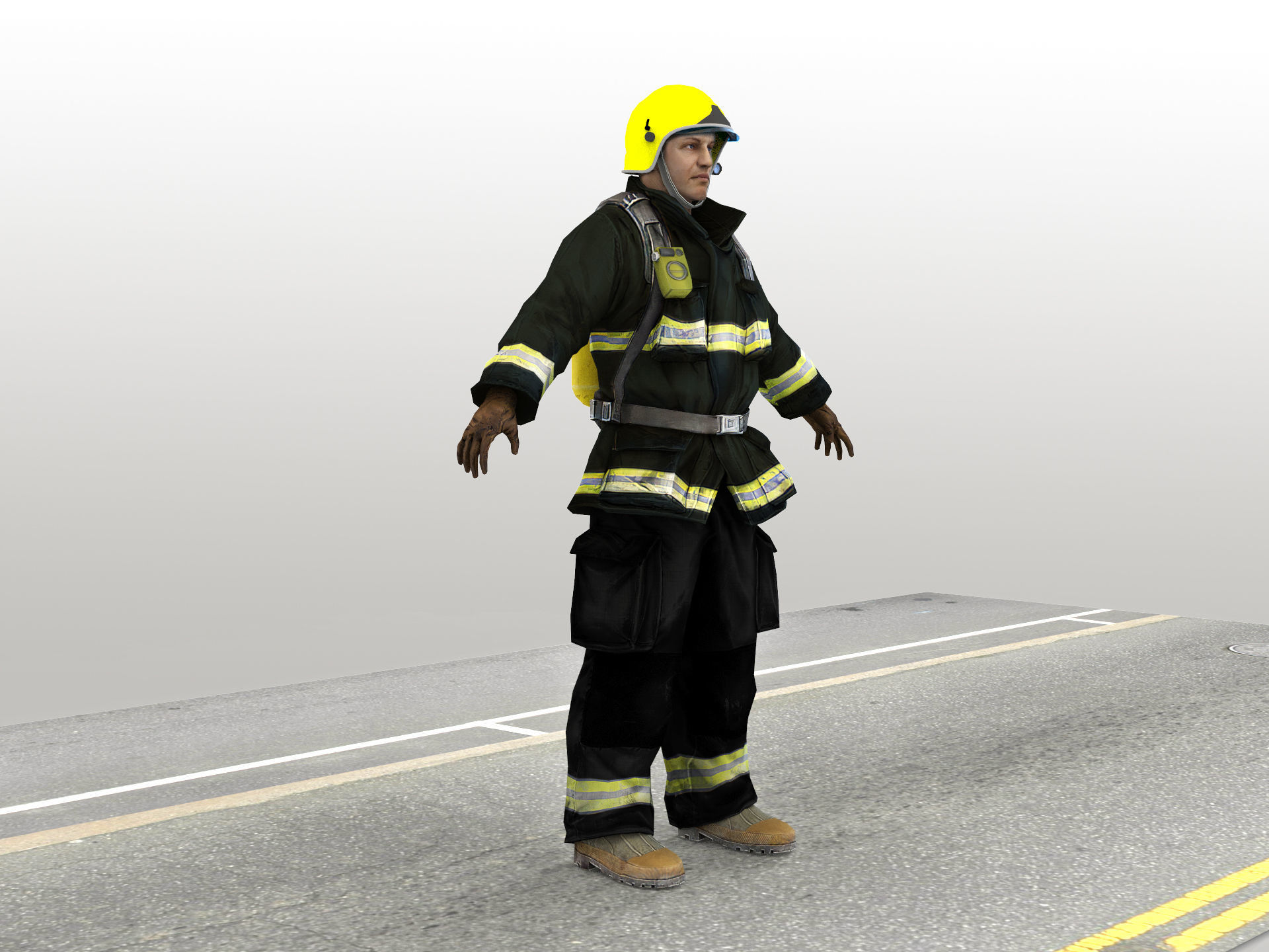 Firefighter in Helmet F1SF Rigged Character Low-poly 3D model_4