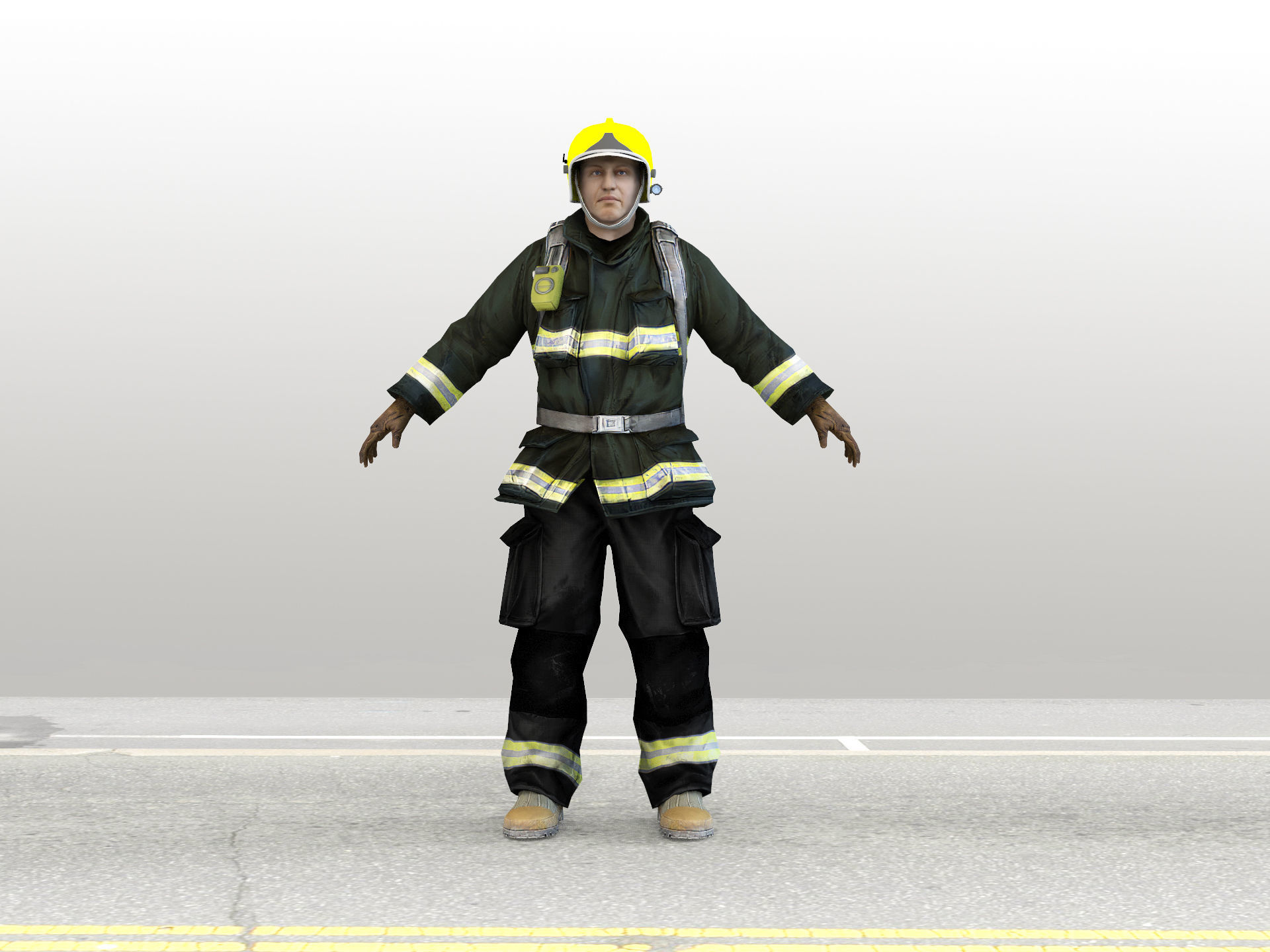 Firefighter in Helmet F1SF Rigged Character Low-poly 3D model_2