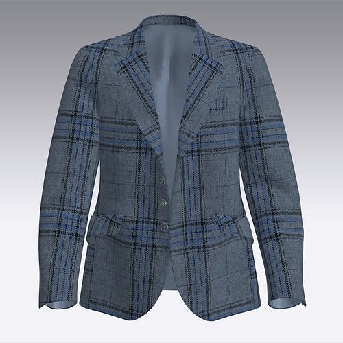 Men wool checks blazer 3D model
