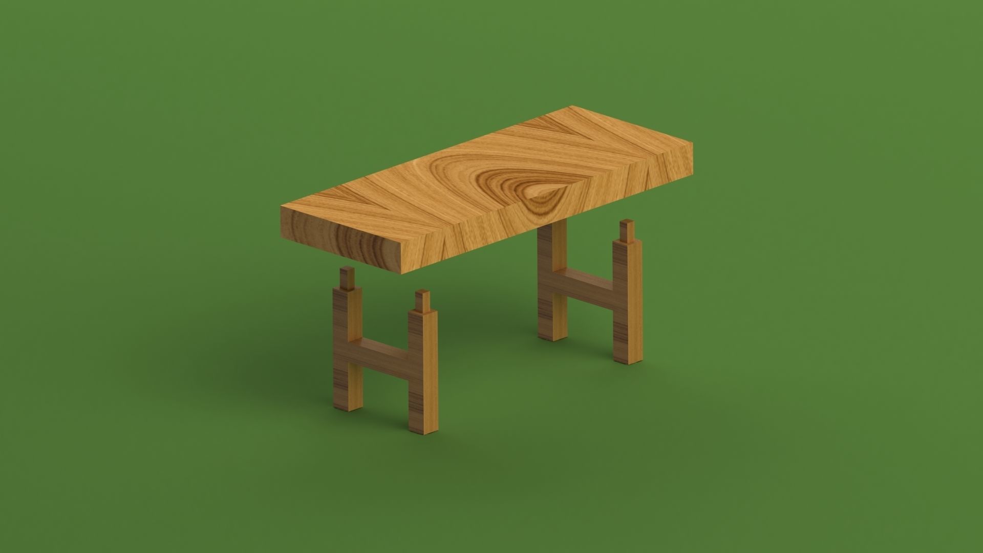 Traditional Wooden Backless Bench 3D print model_1