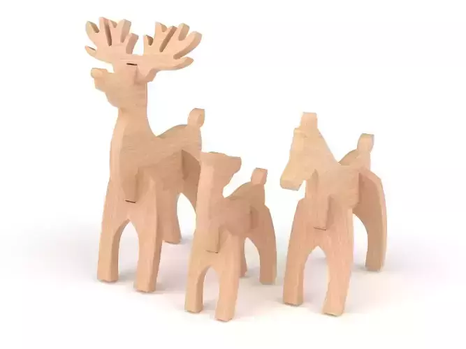 Wooden toy reindeer 3D model