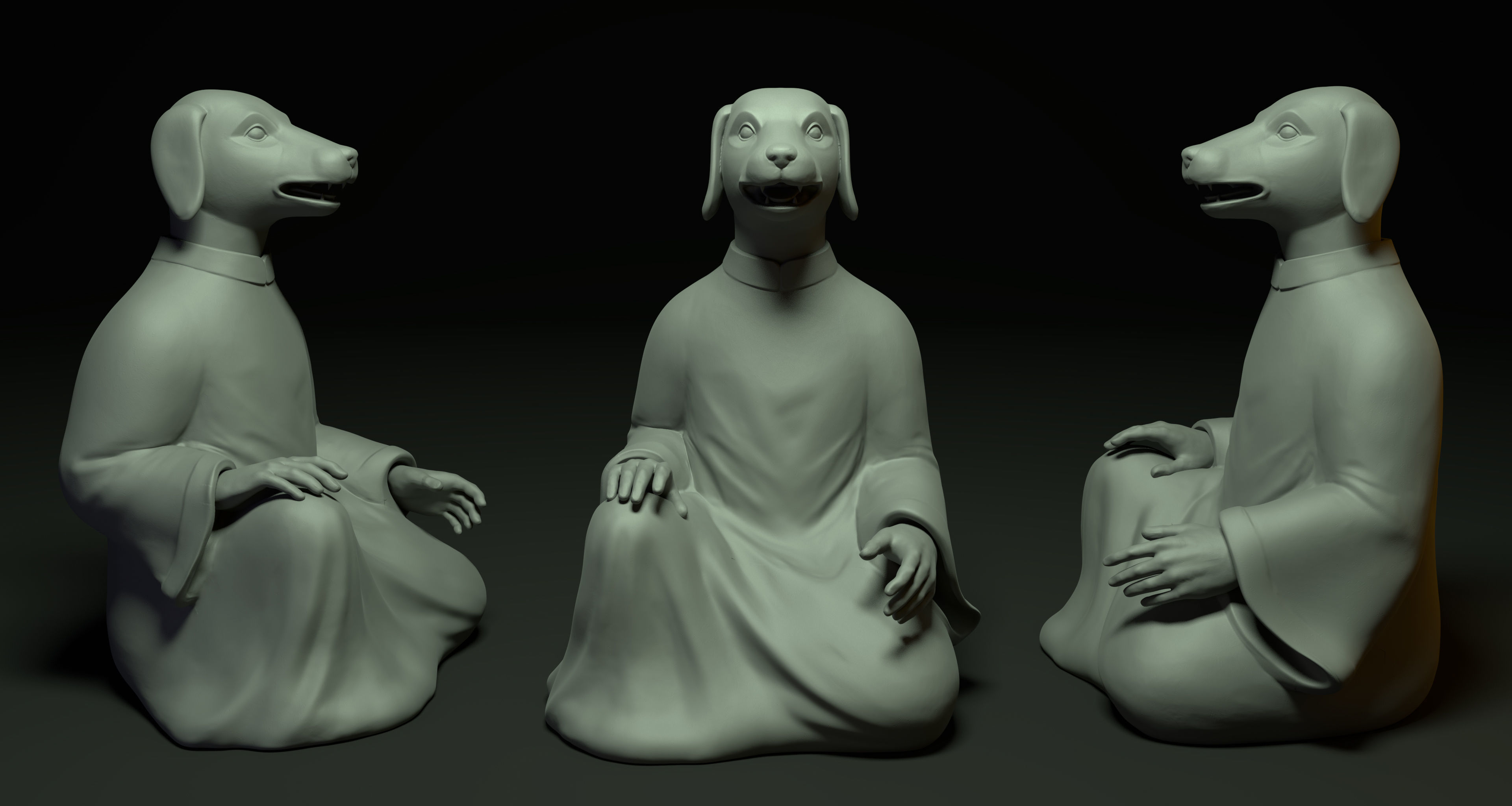 Bronze 12 Zodiac Animals Dog Sculpture 3D model Low-poly 3D model_1