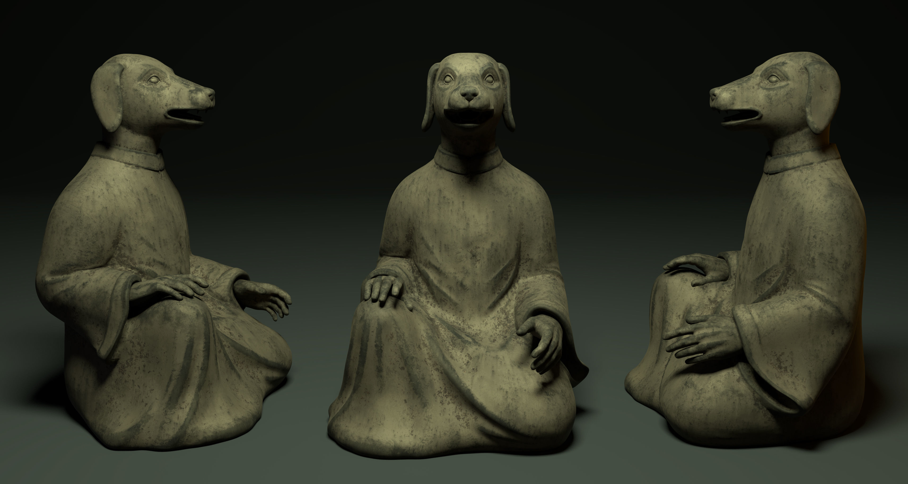 Bronze 12 Zodiac Animals Dog Sculpture 3D model Low-poly 3D model_2