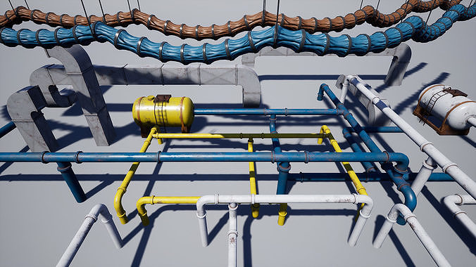 Game-Ready Pipes and Air Ducts Low-poly 3D model
