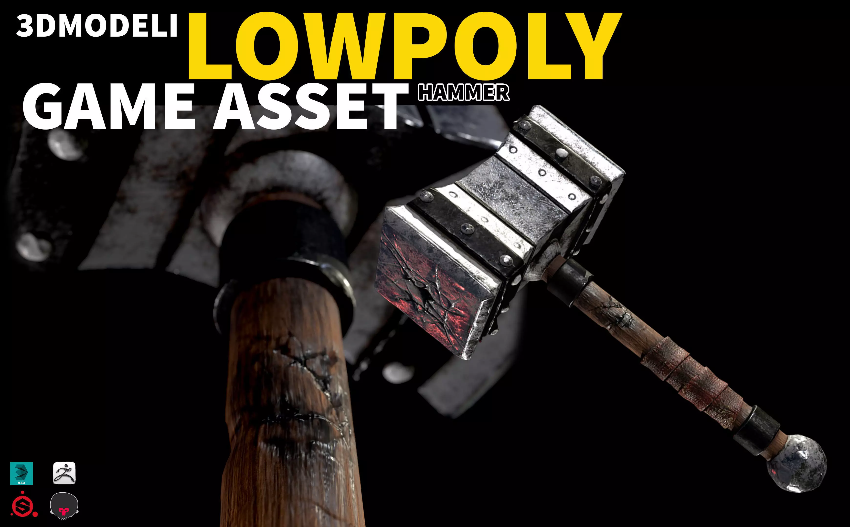 axe hammer 3dmdel lowpoly 3D model_0