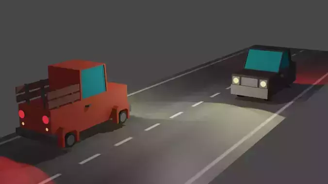 low poly cars truck road