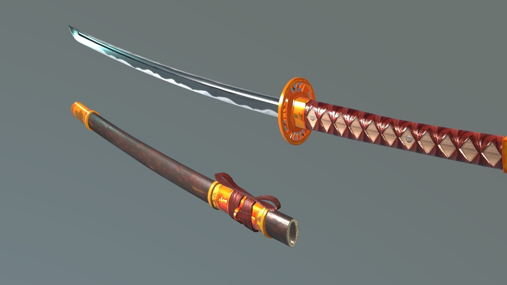 Golden Shinobi Katana Low-poly 3D model_9